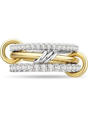 14K Gold Plated Stackable Ring Set, 3 Interlocking Bands with CZ, Gold & Silver